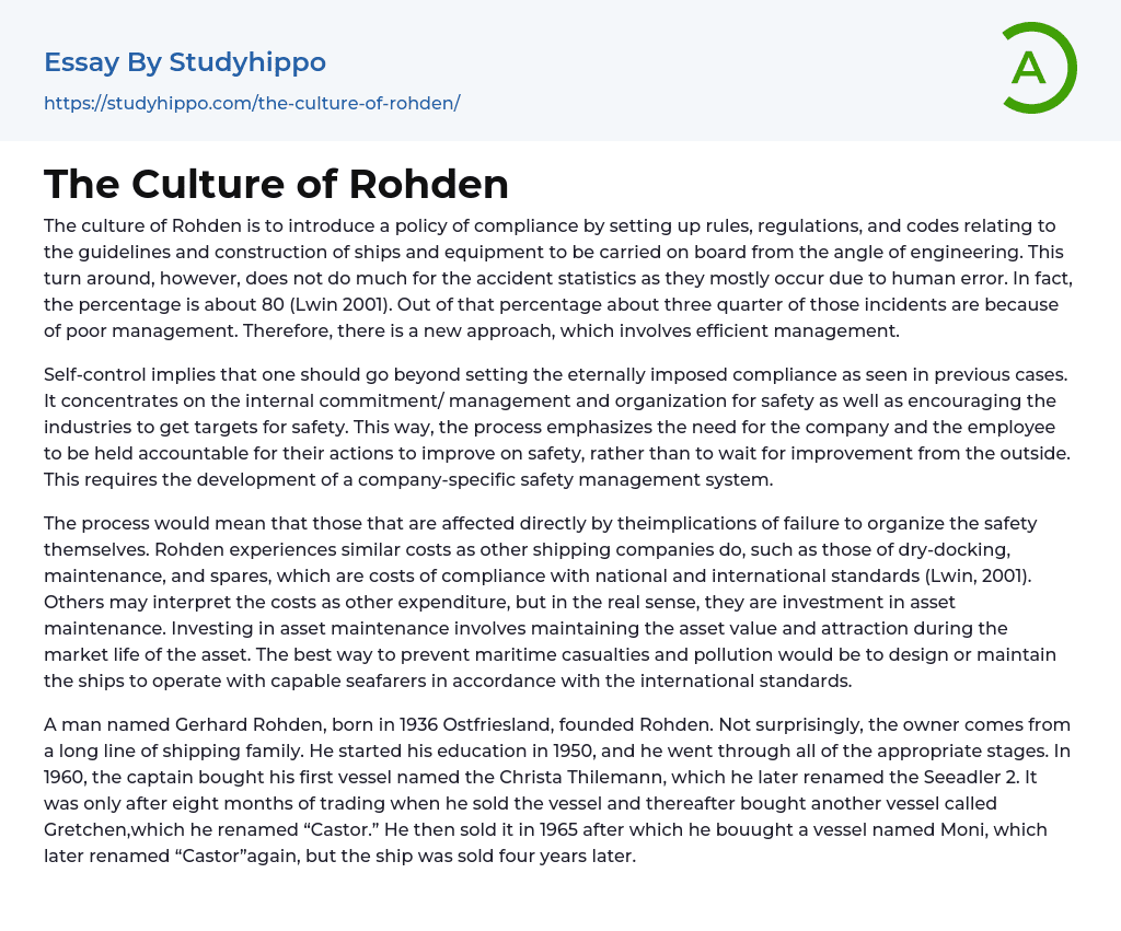 The Culture of Rohden Essay Example