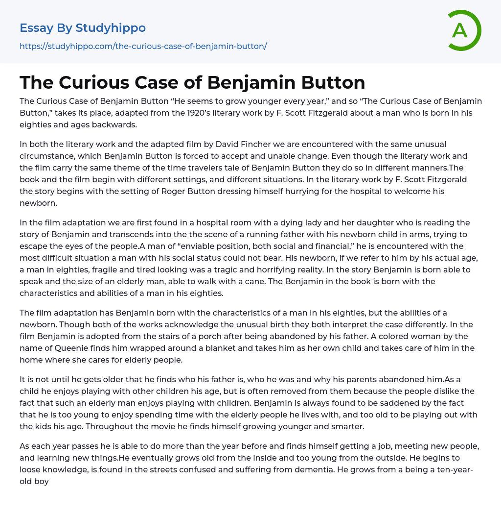 essay about the curious case of benjamin button