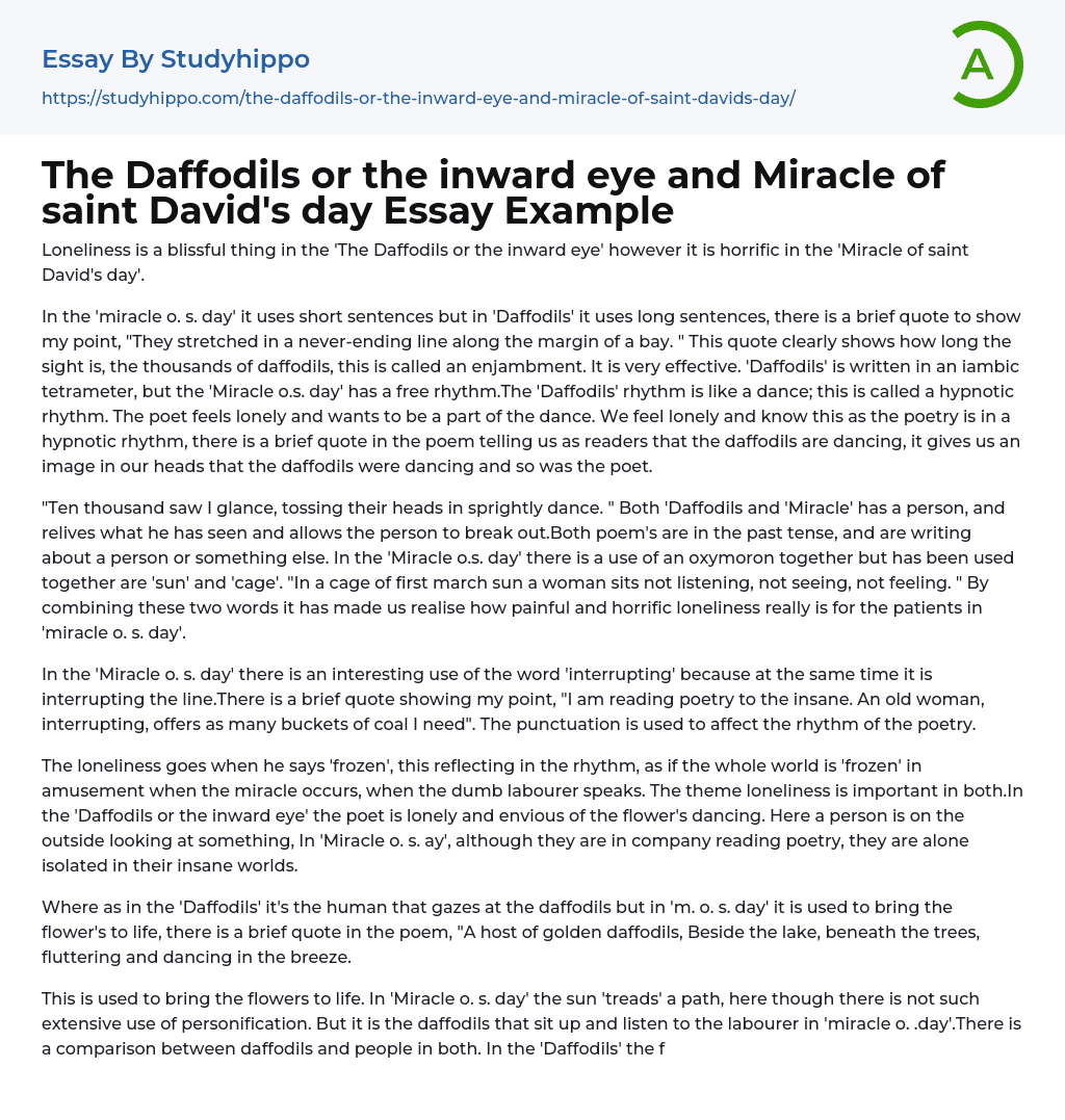The Daffodils or the inward eye and Miracle of saint David’s day Essay Example