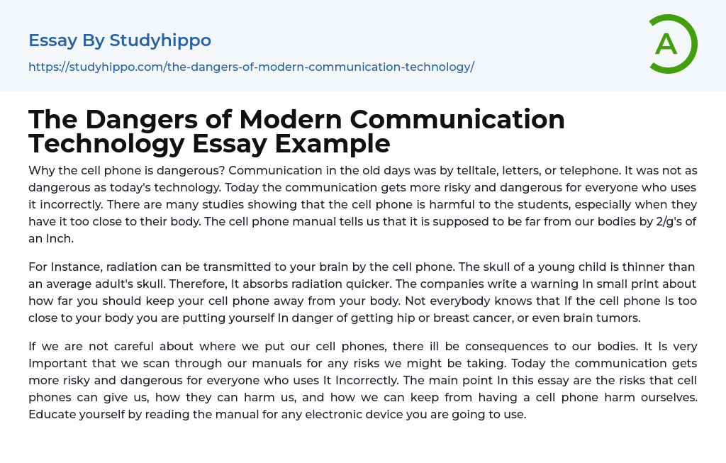 The Dangers of Modern Communication Technology Essay Example