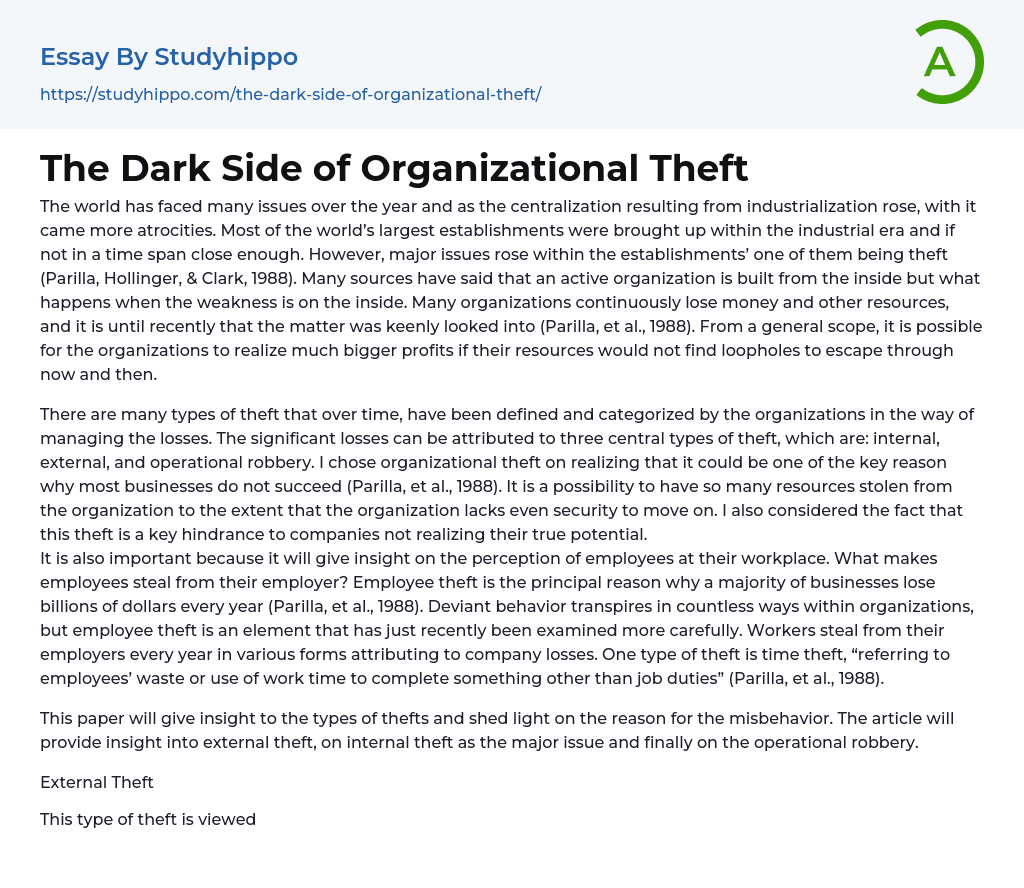 The Dark Side of Organizational Theft Essay Example
