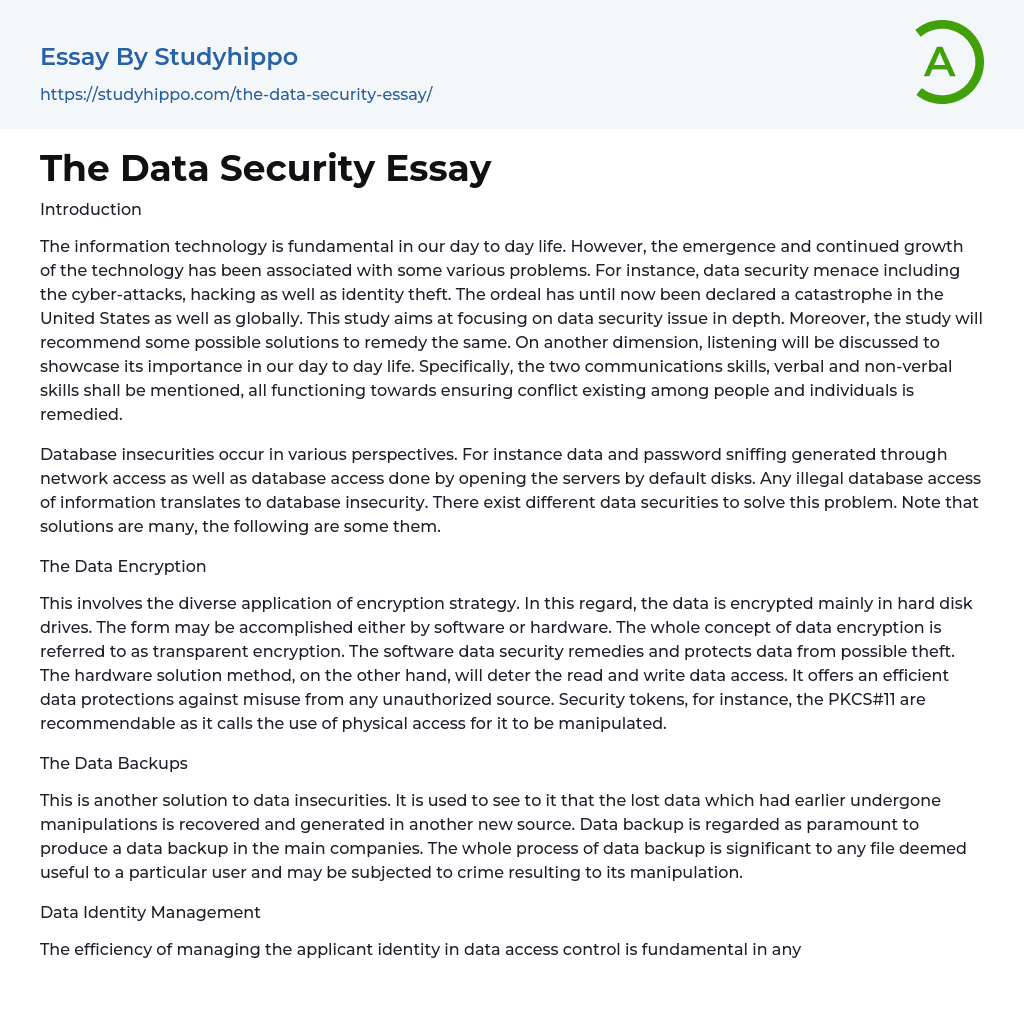 The Data Security Essay