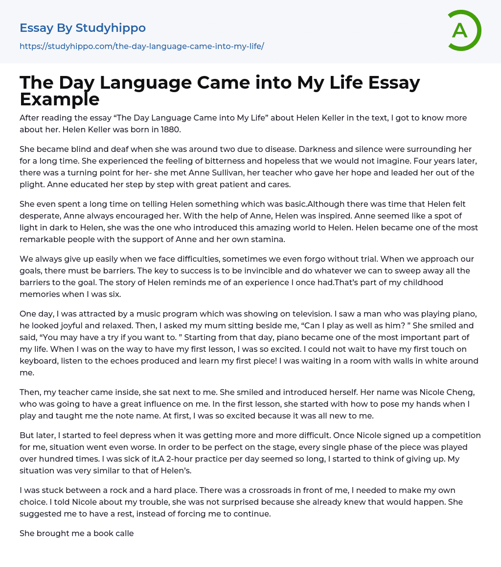 The Day Language Came into My Life Essay Example