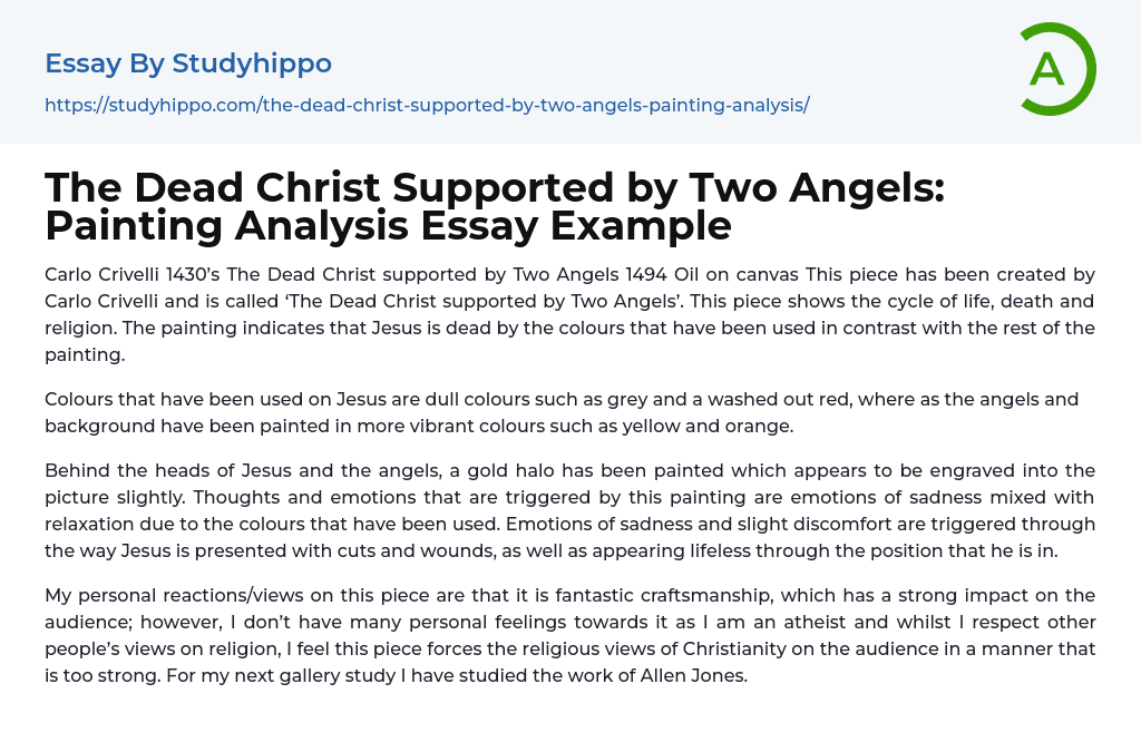 The Dead Christ Supported by Two Angels: Painting Analysis Essay Example