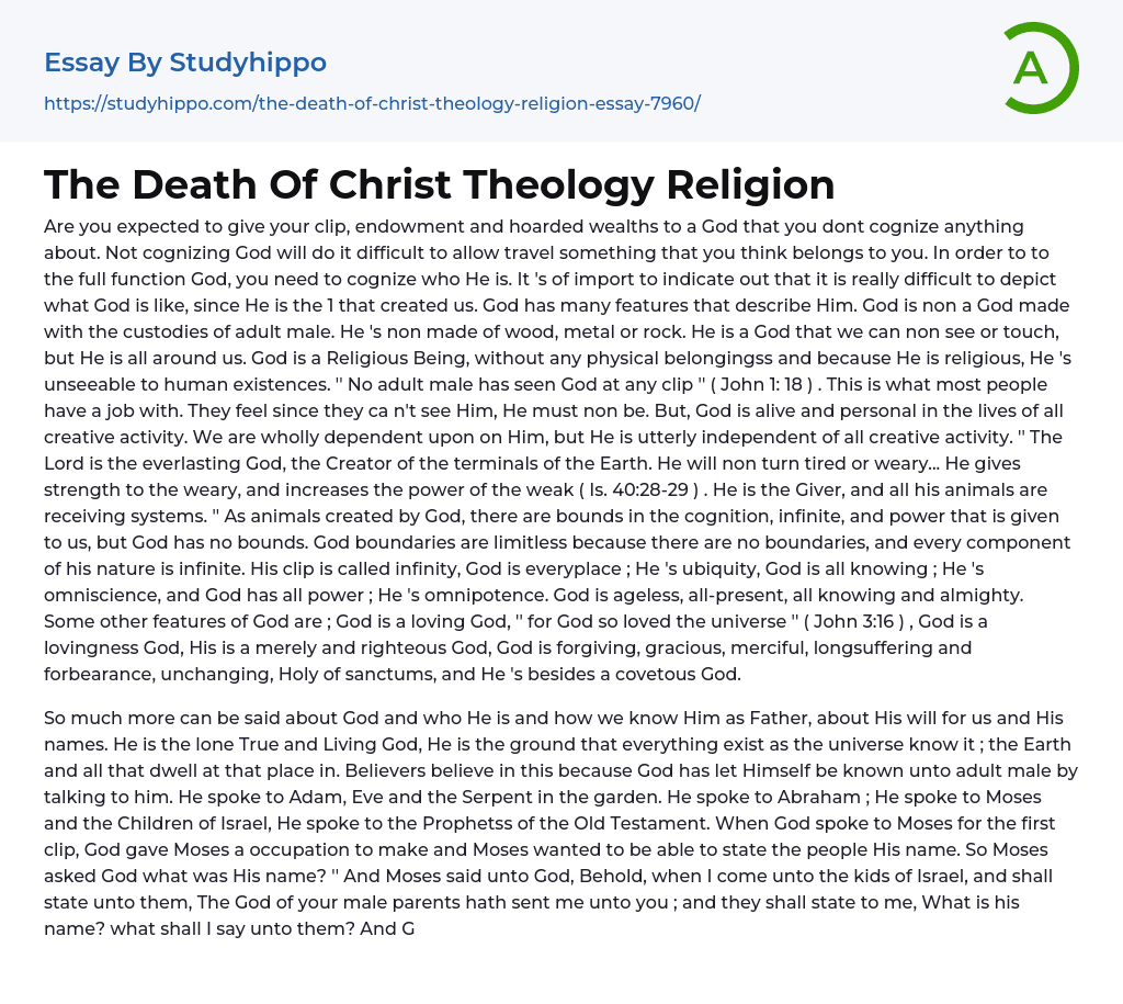 The Death Of Christ Theology Religion Essay Example