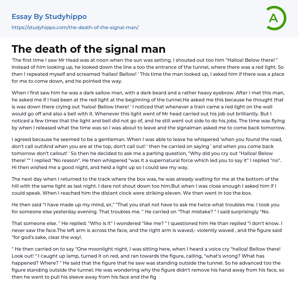 The death of the signal man Essay Example