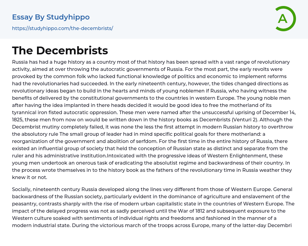 The Decembrists Essay Example