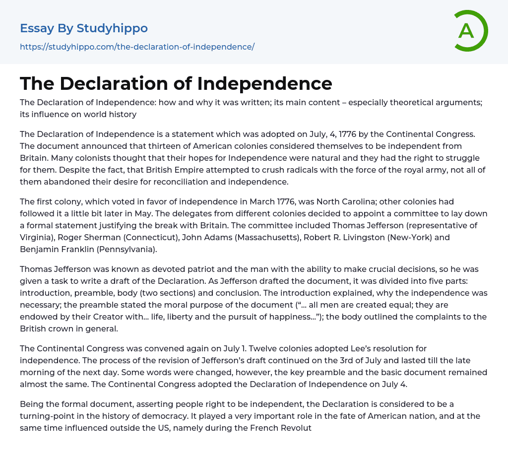 The Declaration of Independence Essay Example