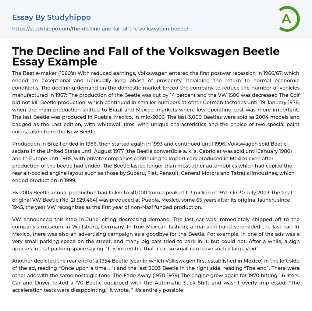 The Decline and Fall of the Volkswagen Beetle Essay Example