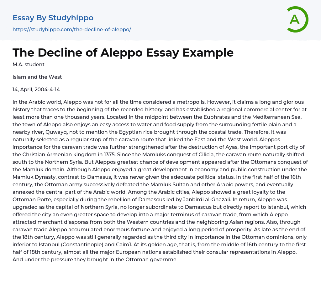 The Decline of Aleppo Essay Example