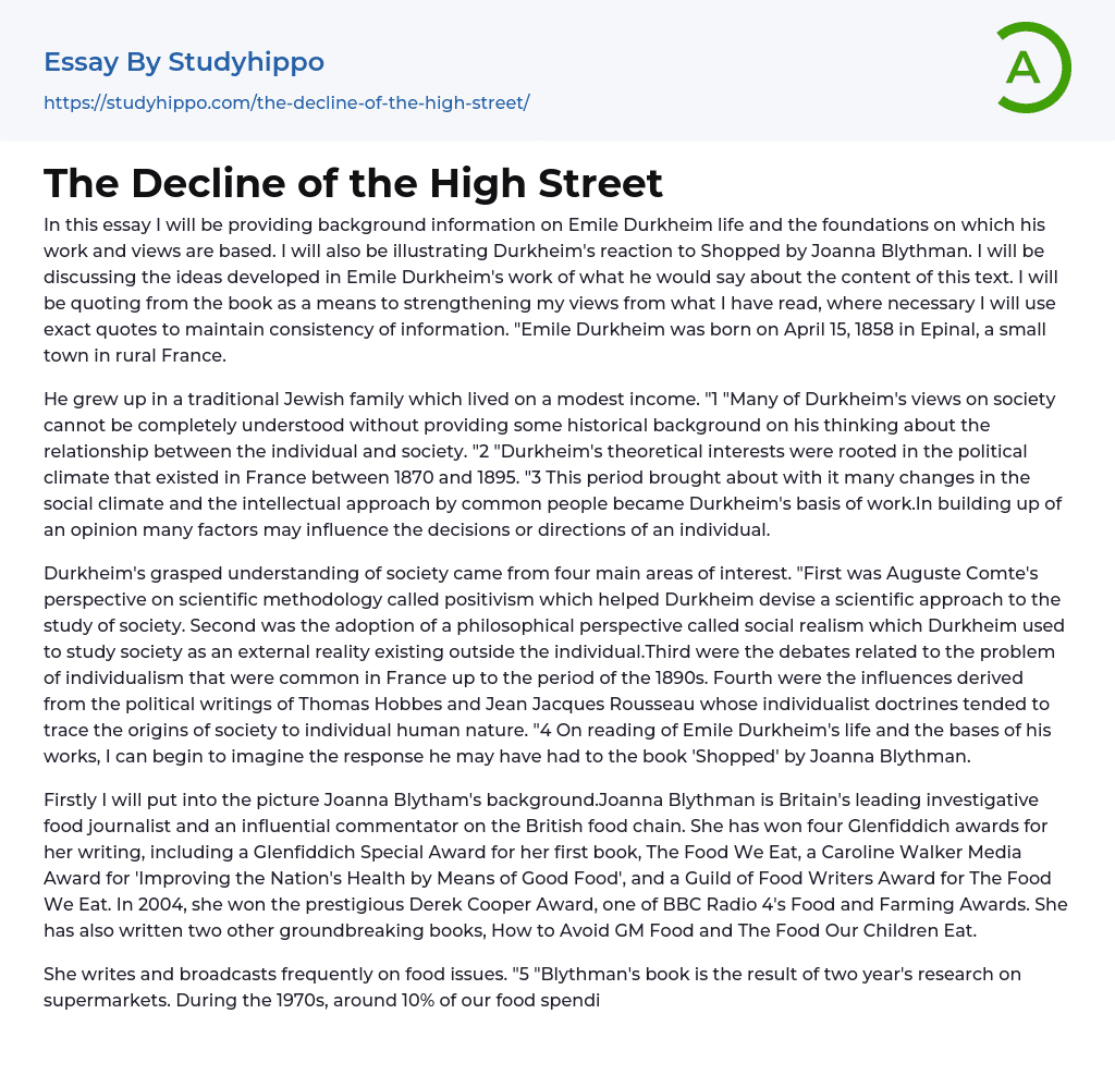 The Decline of the High Street Essay Example