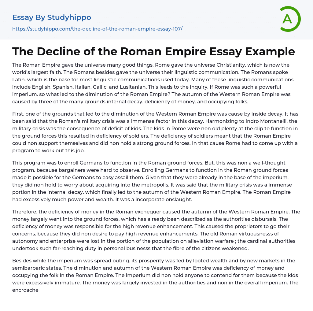 The Decline of the Roman Empire Essay Example