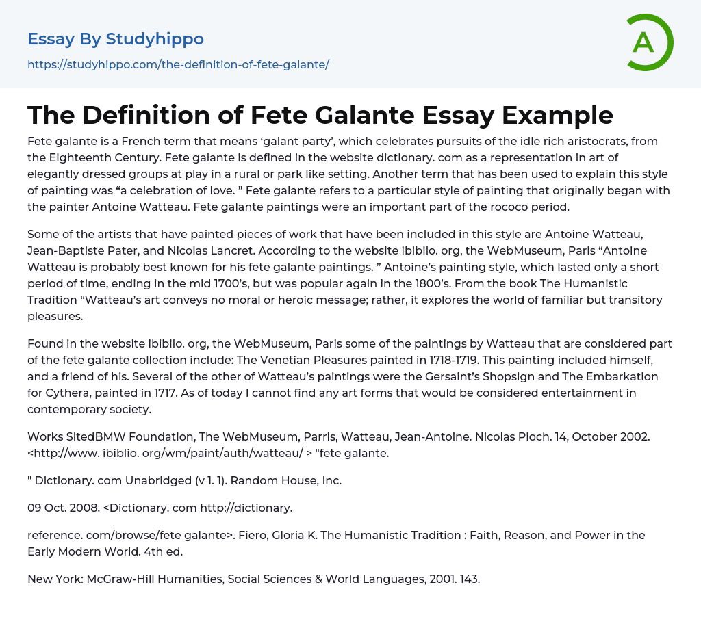 The Definition of Fete Galante Essay Example