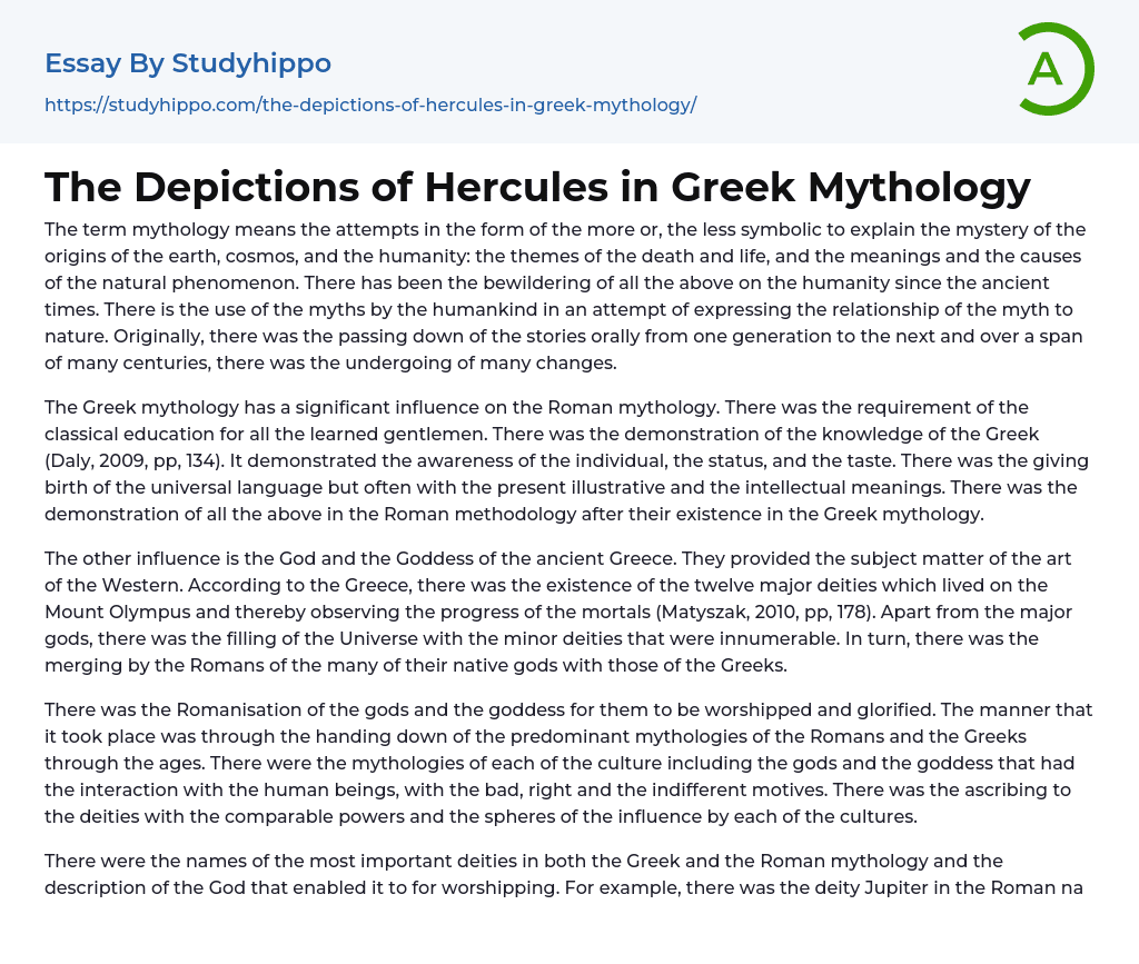 The Depictions of Hercules in Greek Mythology Essay Example