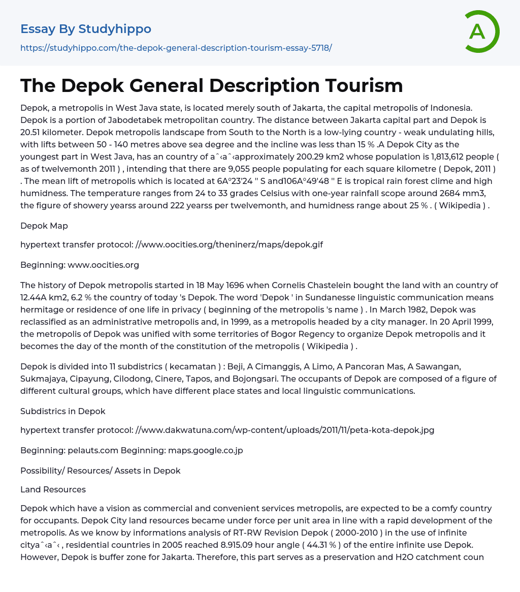 The Depok General Description Tourism Essay Example