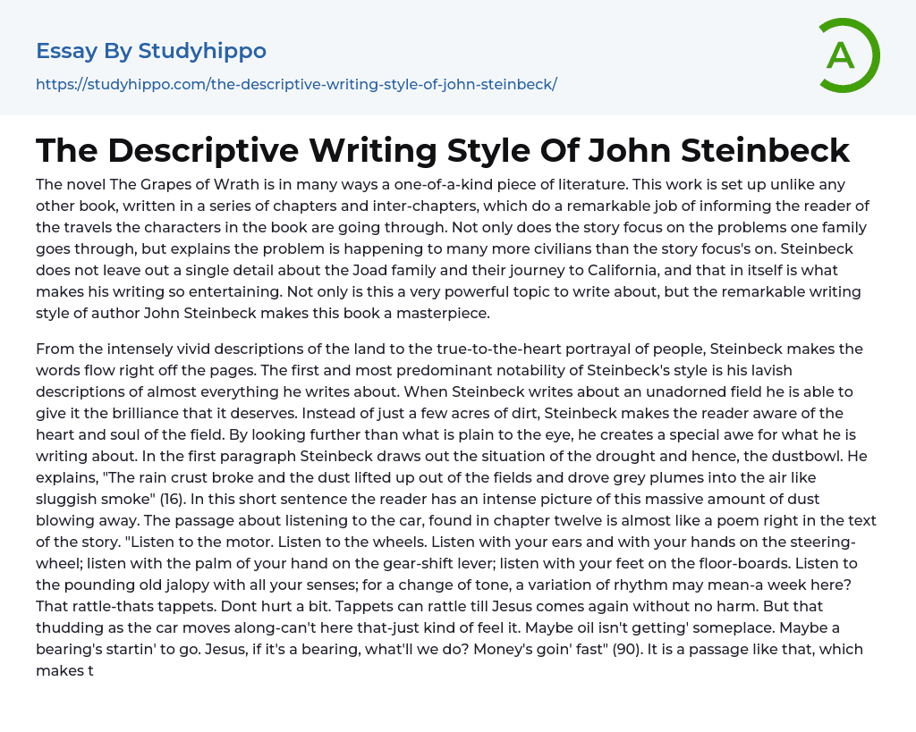 The Descriptive Writing Style Of John Steinbeck Essay Example