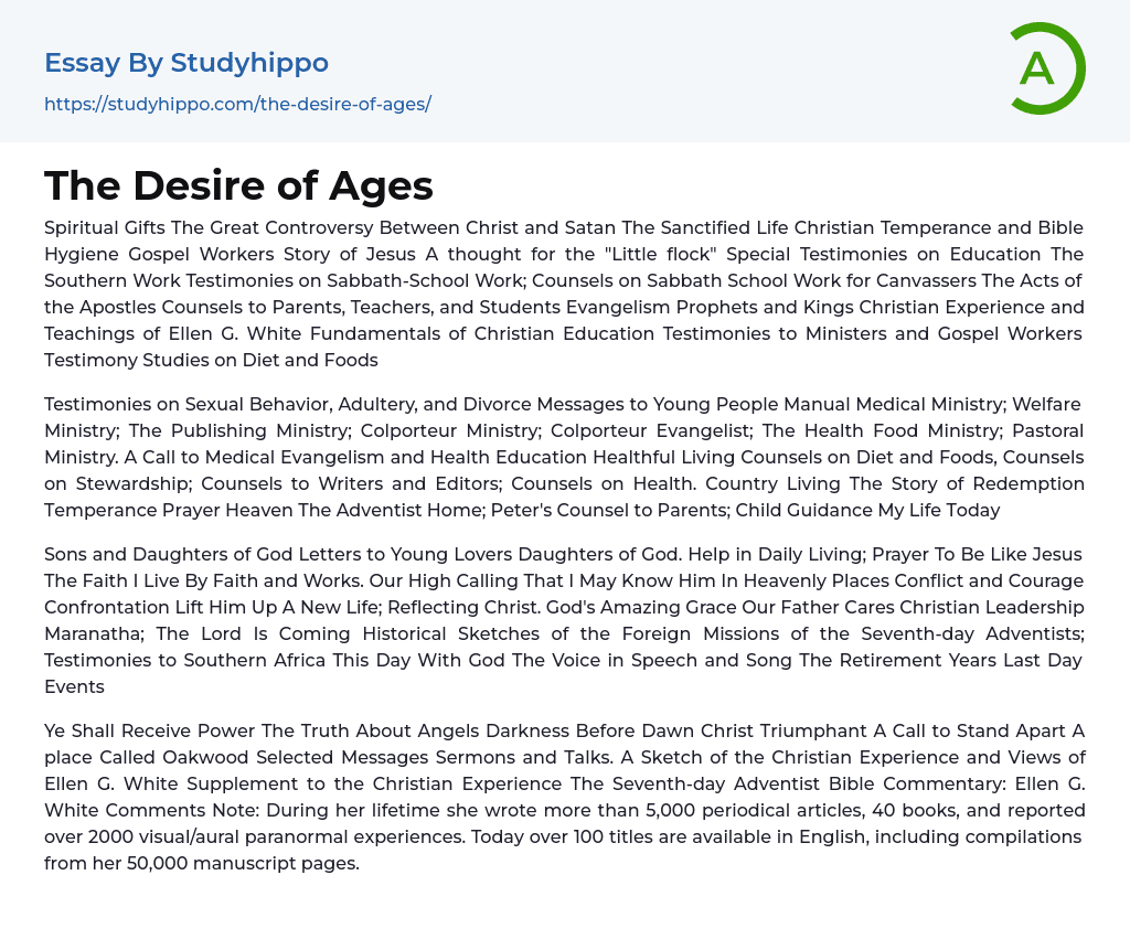 The Desire of Ages Essay Example