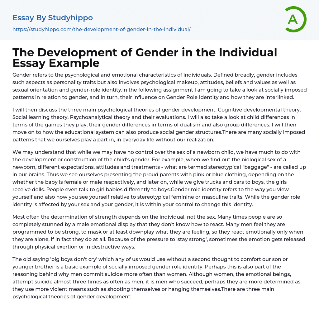 The Development of Gender in the Individual Essay Example