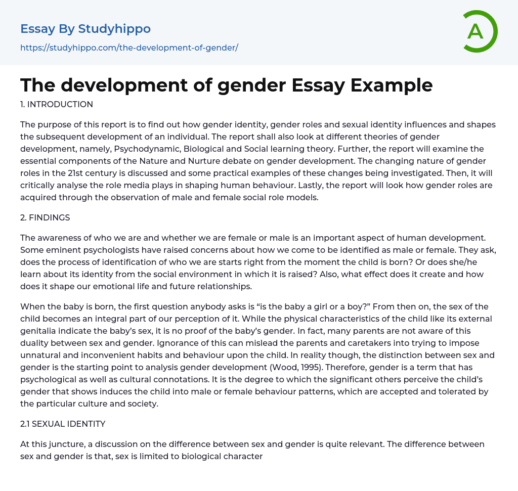 The development of gender Essay Example