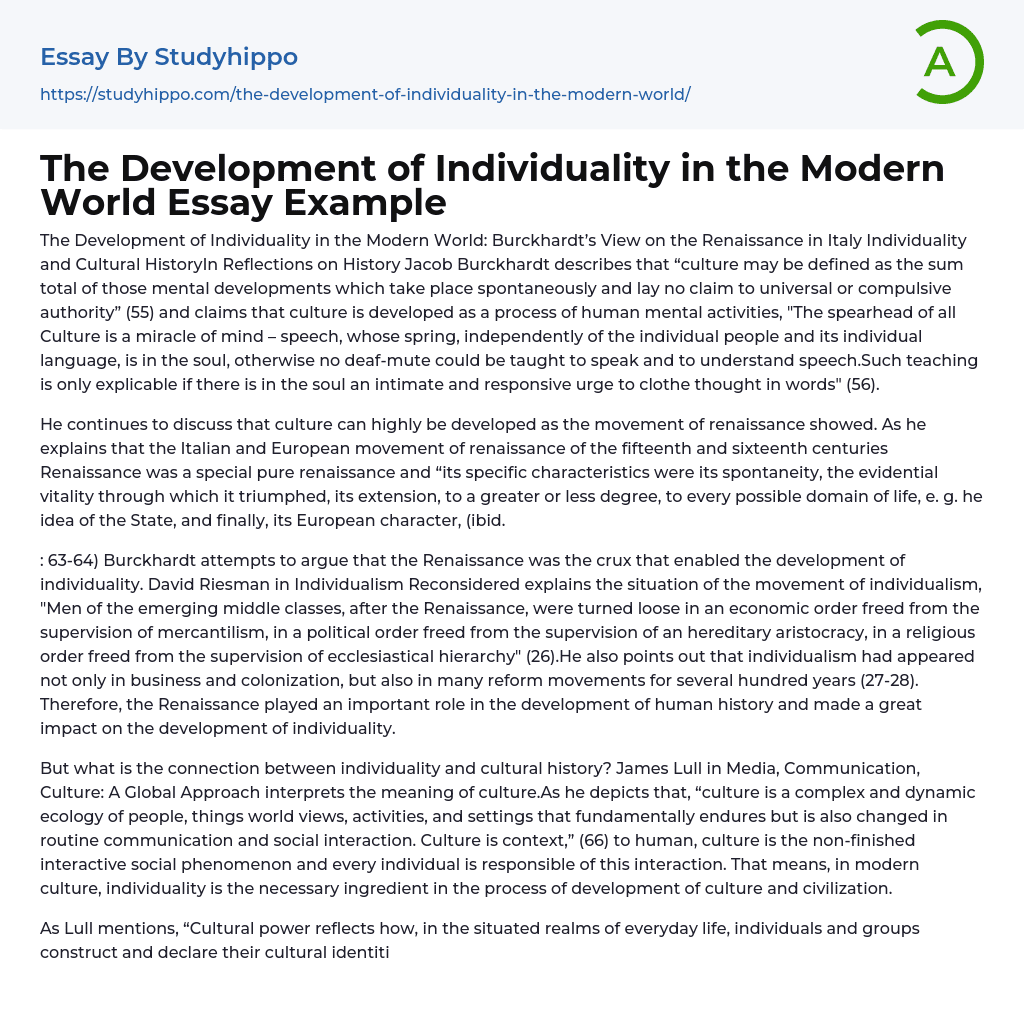 The Development of Individuality in the Modern World Essay Example