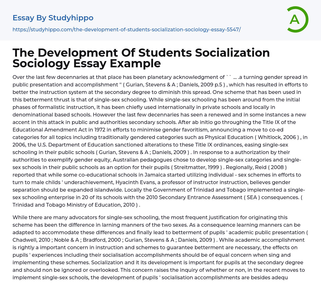 The Development Of Students Socialization Sociology Essay Example