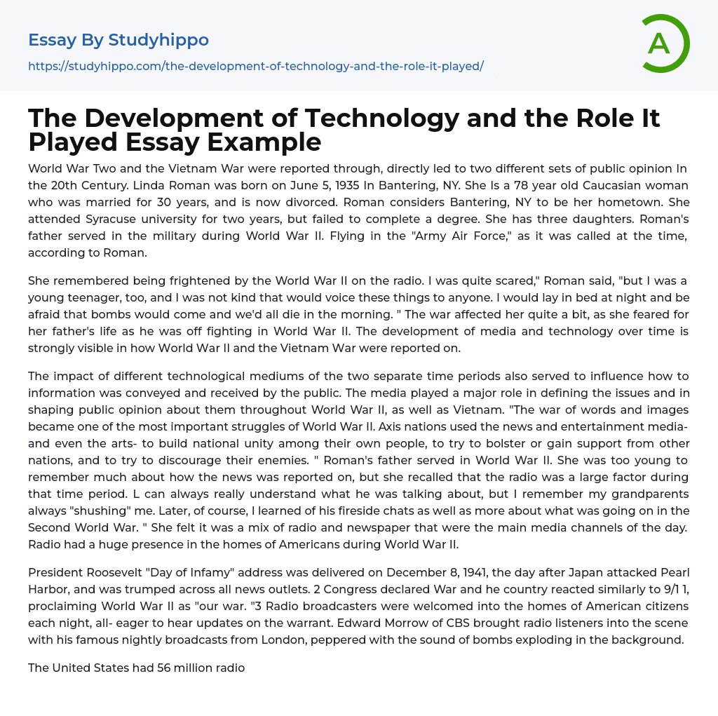 The Development of Technology and the Role It Played Essay Example