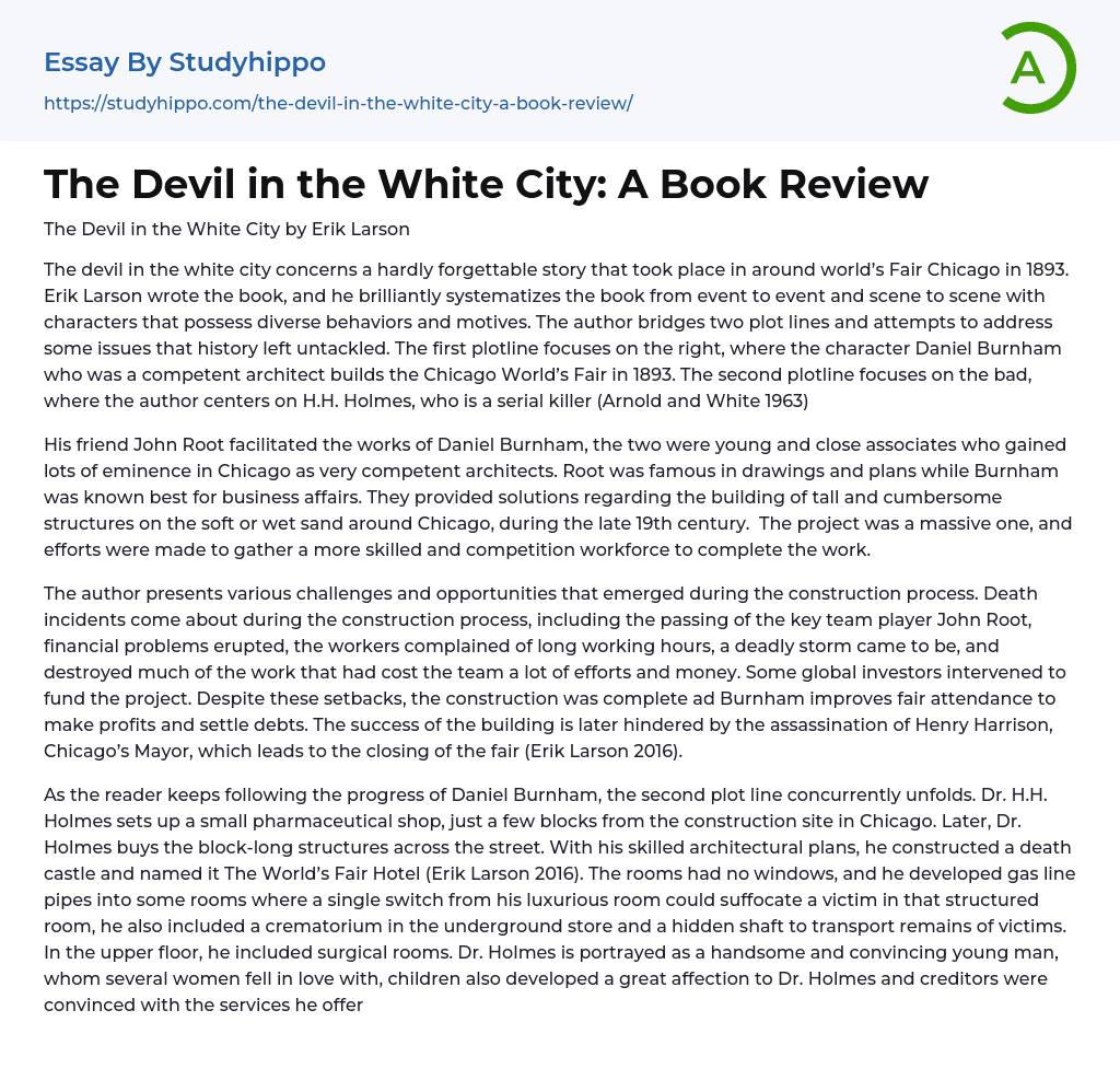 The Devil in the White City: A Book Review Essay Example