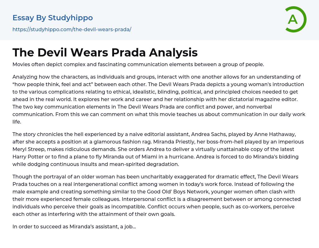 The Devil Wears Prada Analysis Essay Example