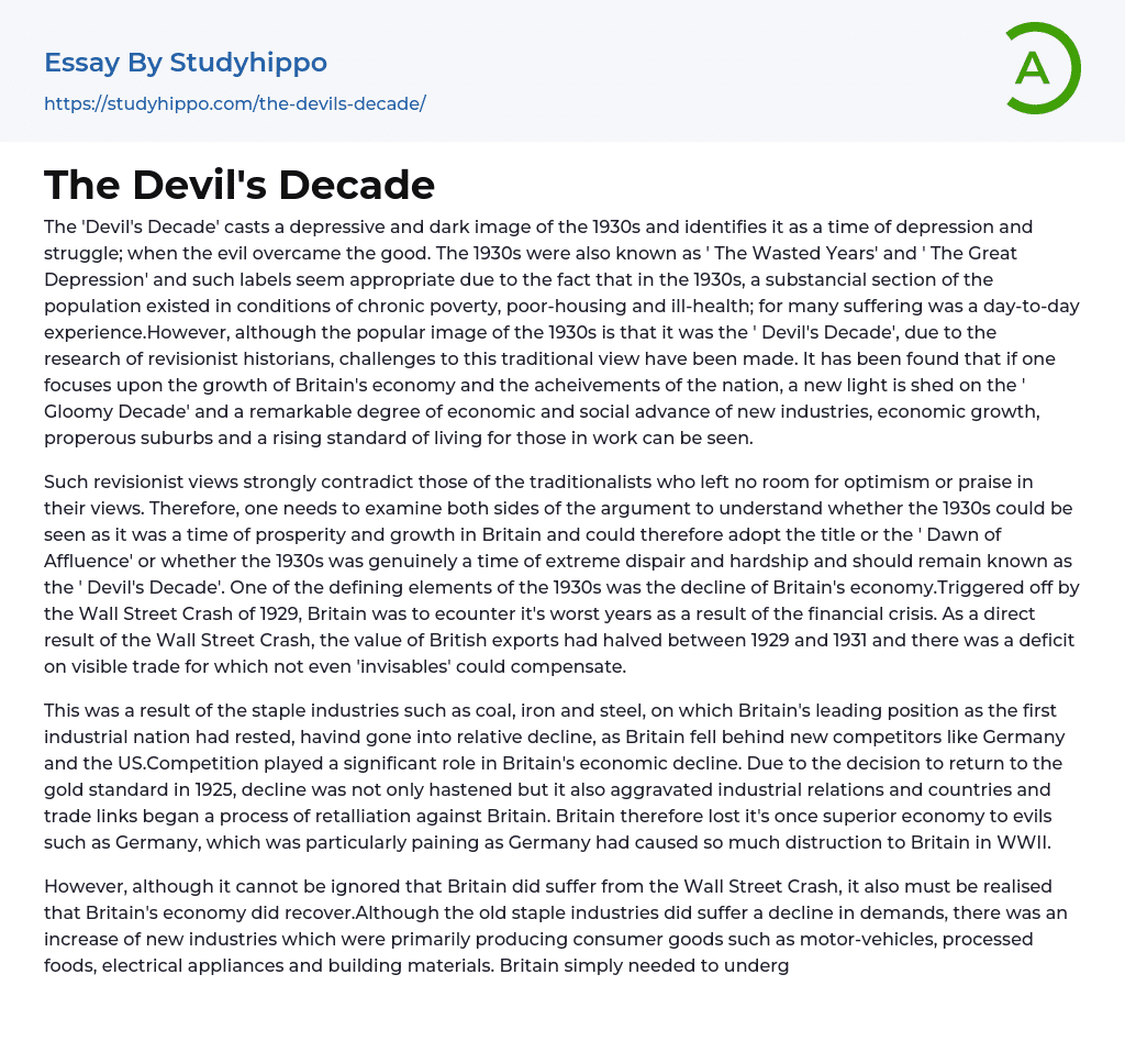 The Devil’s Decade Essay Example