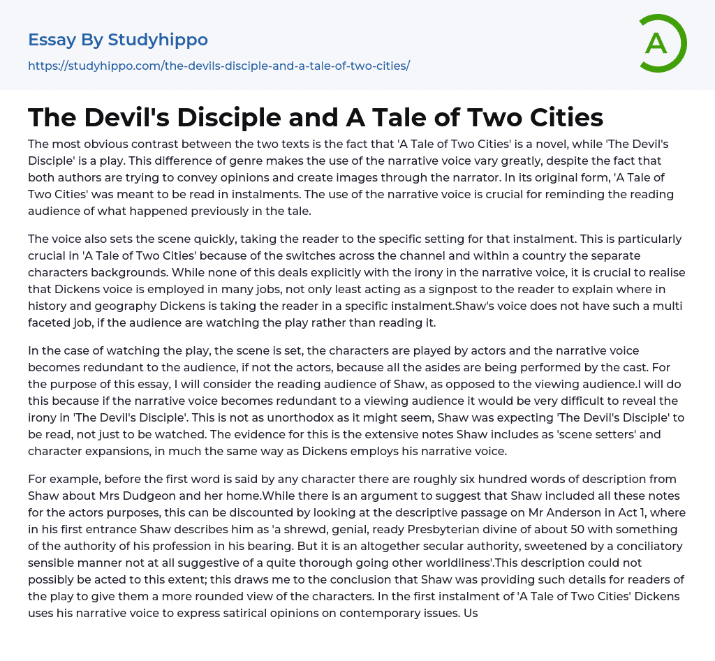 The Devil’s Disciple and A Tale of Two Cities Essay Example