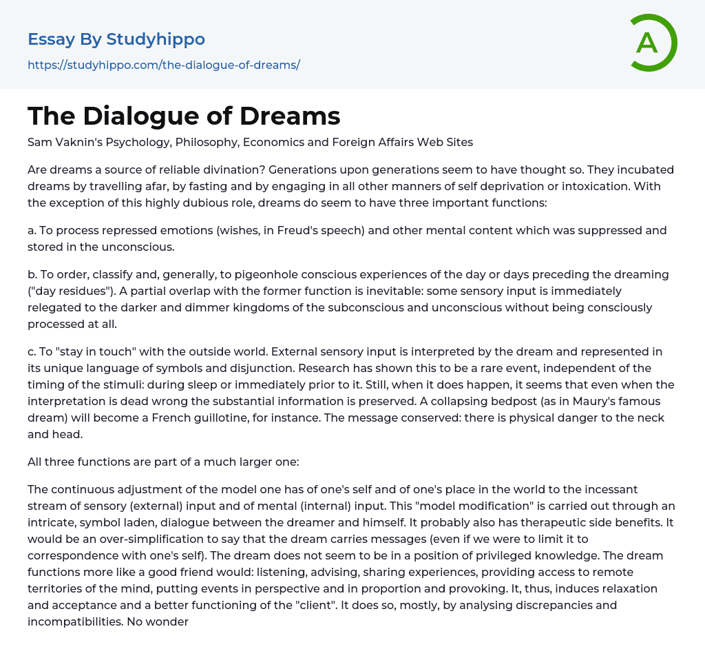 The Dialogue of Dreams Essay Example