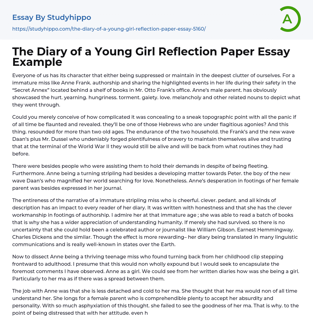 The Diary of a Young Girl Reflection Paper Essay Example