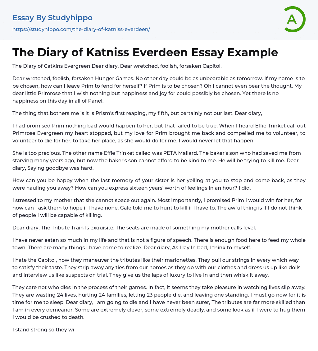 The Diary of Katniss Everdeen Essay Example