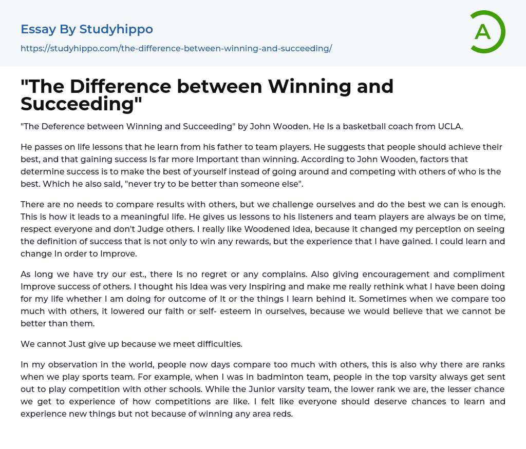 “The Difference between Winning and Succeeding” Essay Example