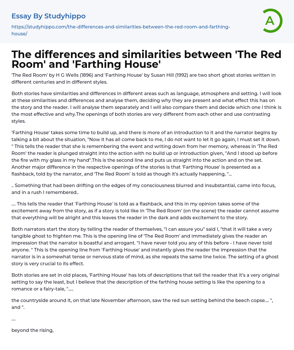 The differences and similarities between ‘The Red Room’ and ‘Farthing House’ Essay Example