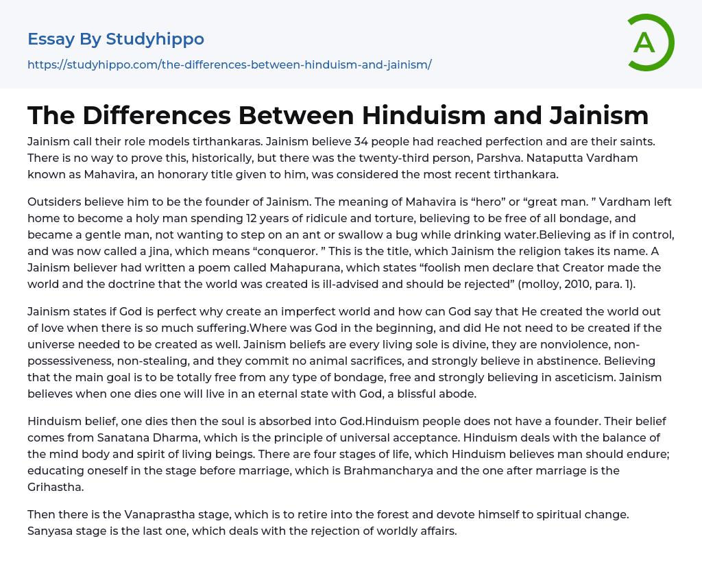 The Differences Between Hinduism and Jainism Essay Example