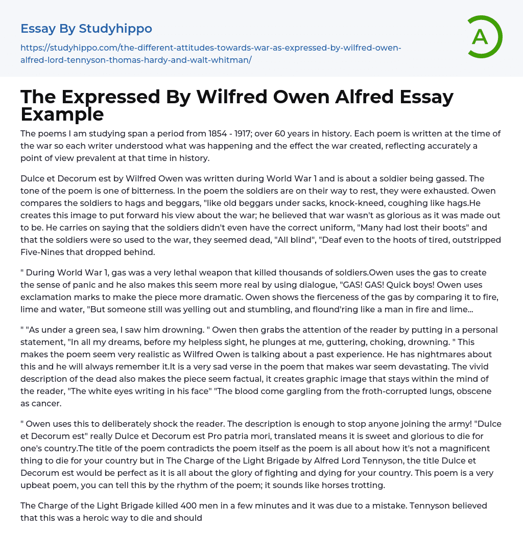 The Expressed By Wilfred Owen Alfred Essay Example