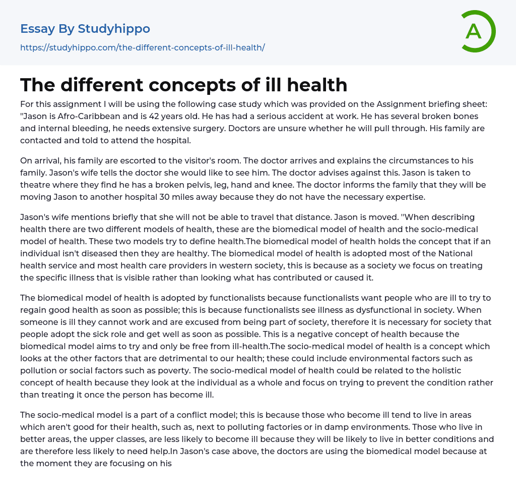 The different concepts of ill health Essay Example