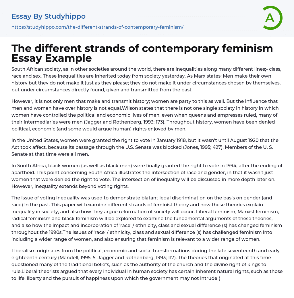 The Different Strands Of Contemporary Feminism Essay Example