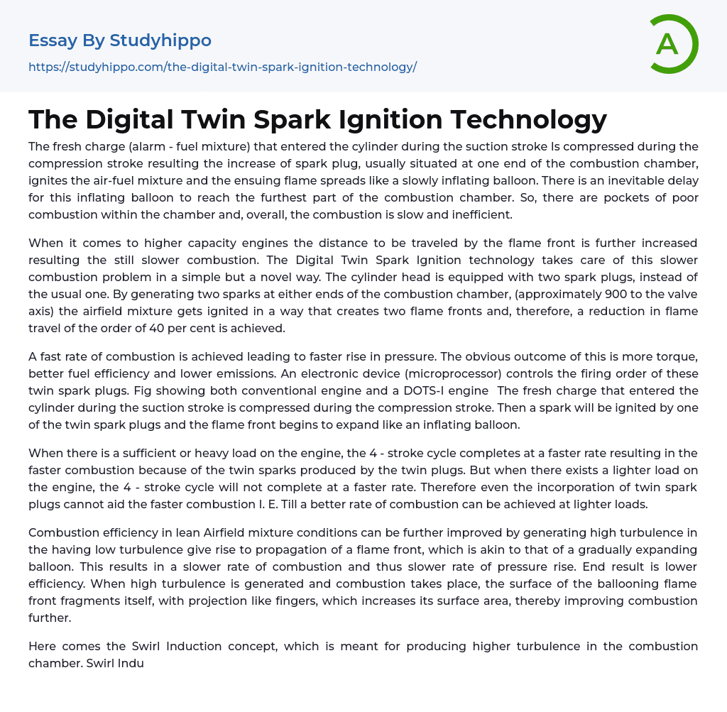The Digital Twin Spark Ignition Technology Essay Example