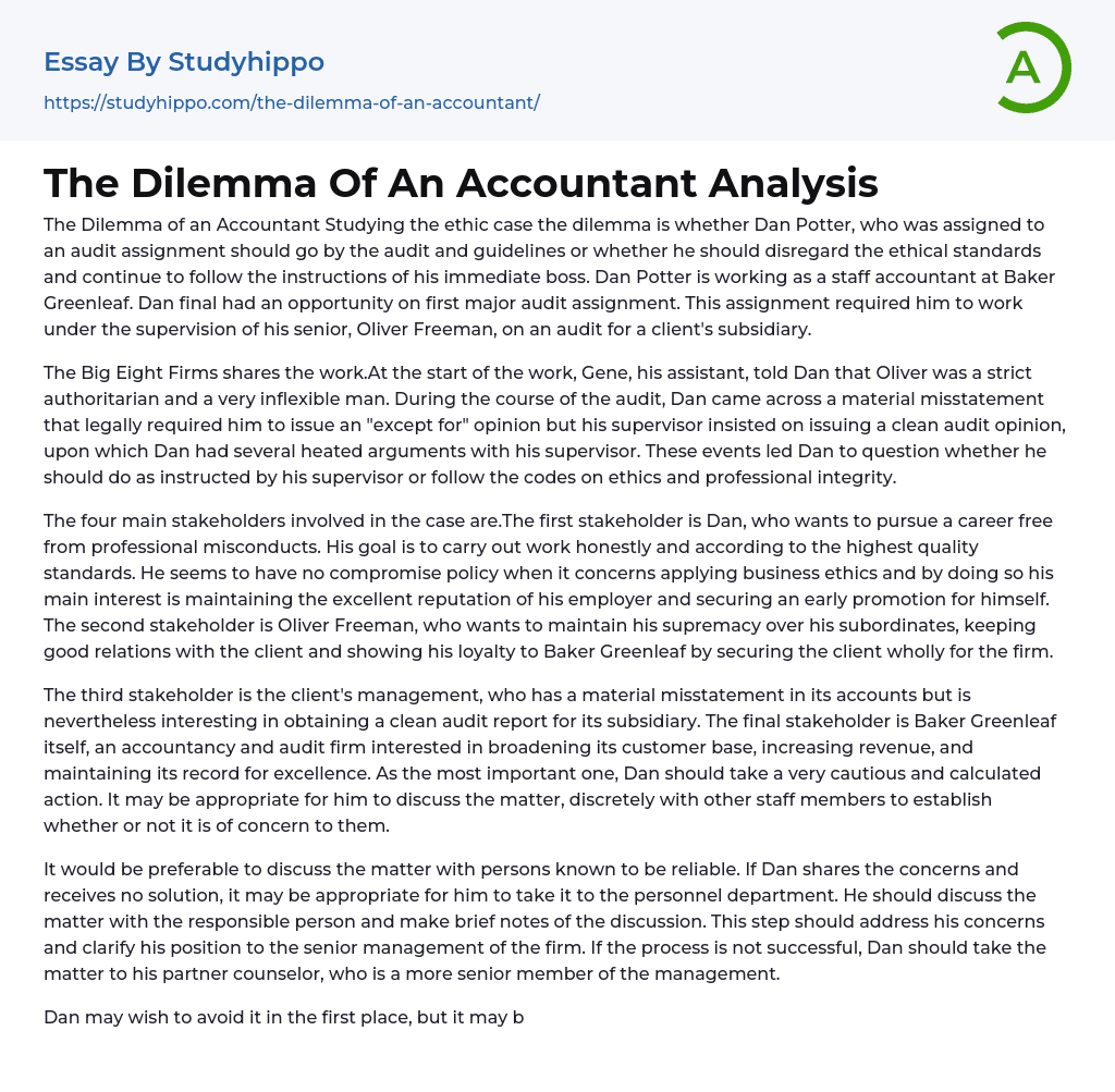 The Dilemma Of An Accountant Analysis Essay Example