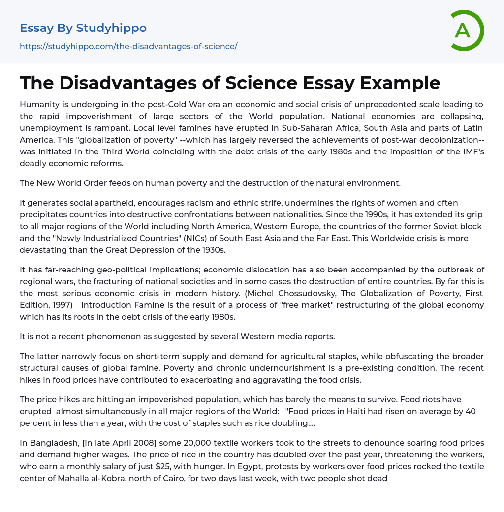 The Disadvantages of Science Essay Example