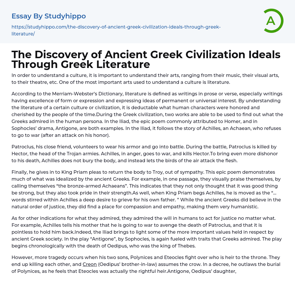 The Discovery Of Ancient Greek Civilization Ideals Through Greek 