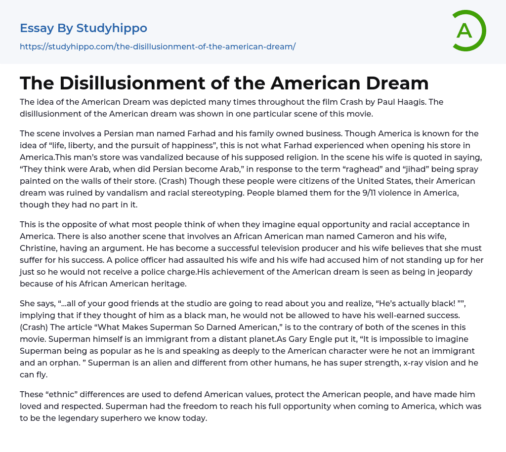 The Disillusionment of the American Dream Essay Example