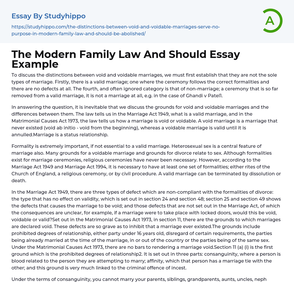The Modern Family Law And Should Essay Example