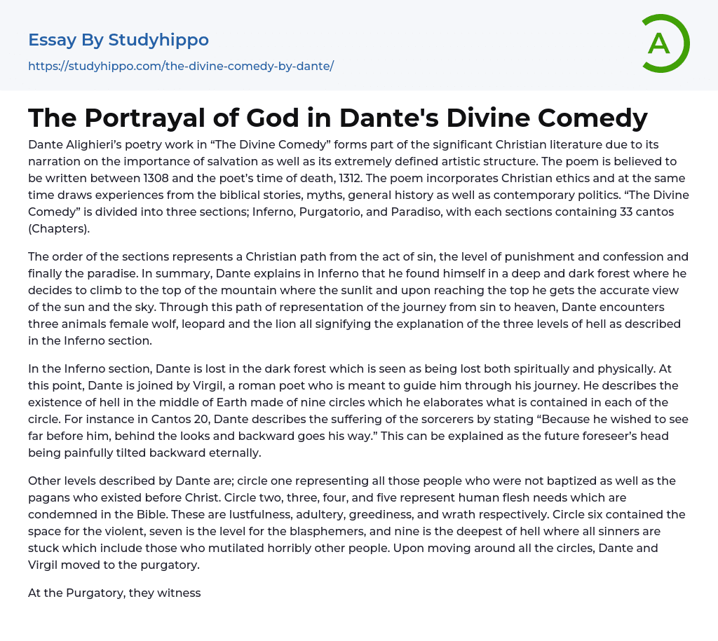 The Portrayal of God in Dante’s Divine Comedy Essay Example