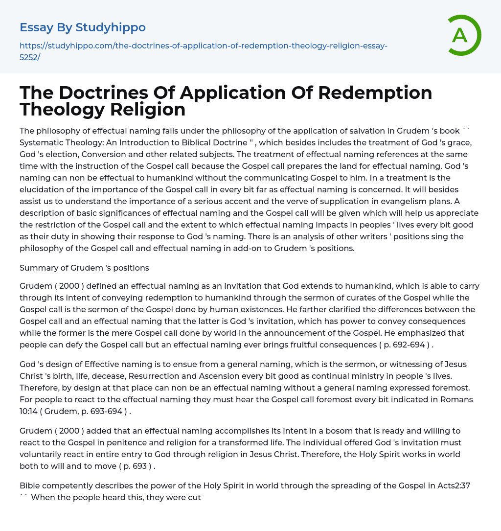 The Doctrines Of Application Of Redemption Theology Religion Essay Example