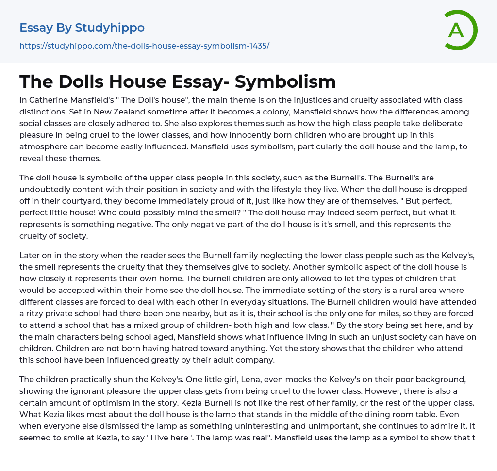 The Dolls House Essay- Symbolism