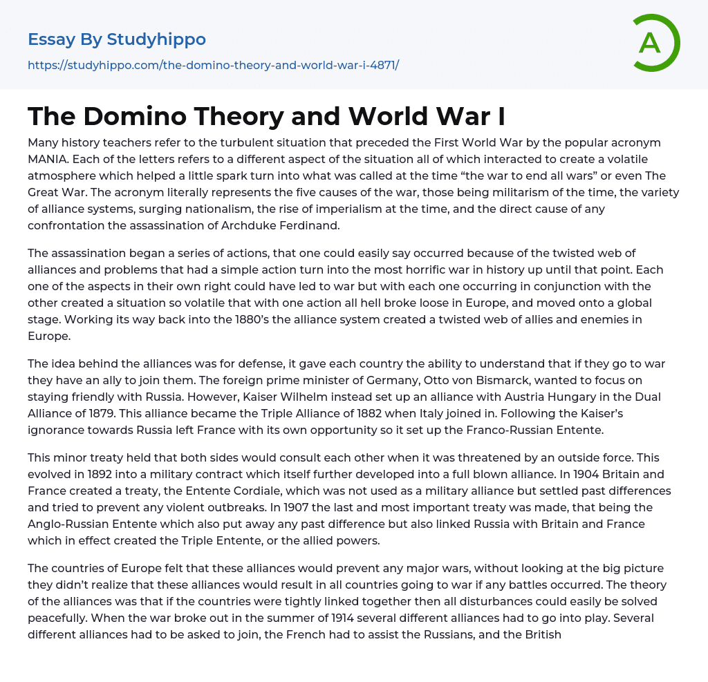 The Domino Theory and World War I Essay Example