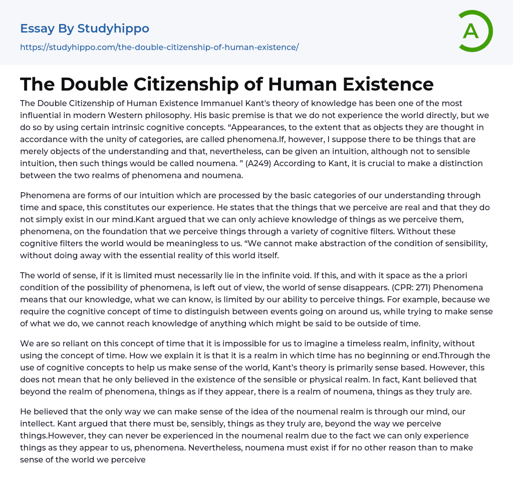 The Double Citizenship of Human Existence Essay Example